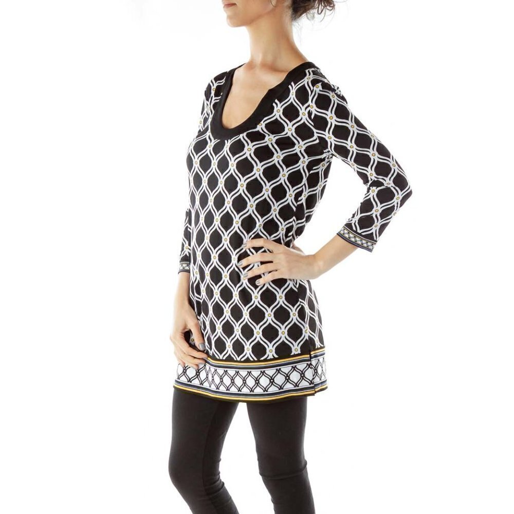 White House Black Market Black White Yellow Printed Dress - Picture 2 of 3